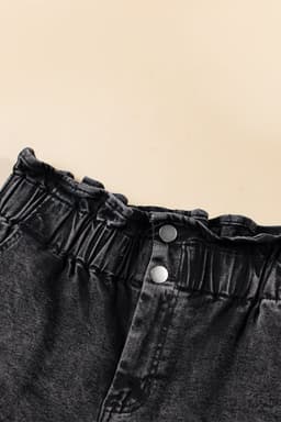 image-Vintage Washed Frilled High Waist Denim Shorts - Black (60 chars)