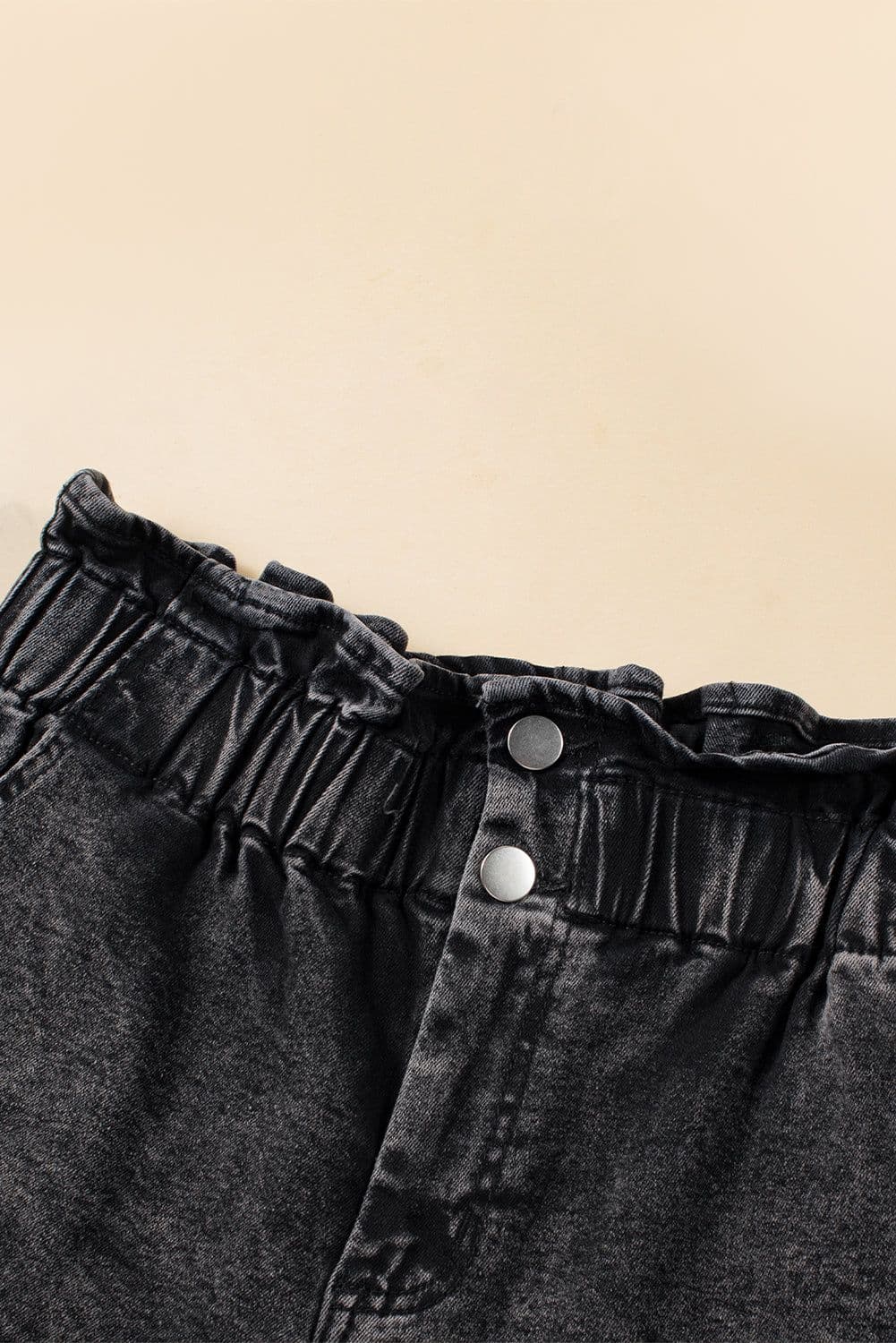 image-Vintage Washed Frilled High Waist Denim Shorts - Black (60 chars)