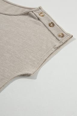 image-Smoke Gray Batwing Sleeve Casual Tee - Button Detail, Versatile