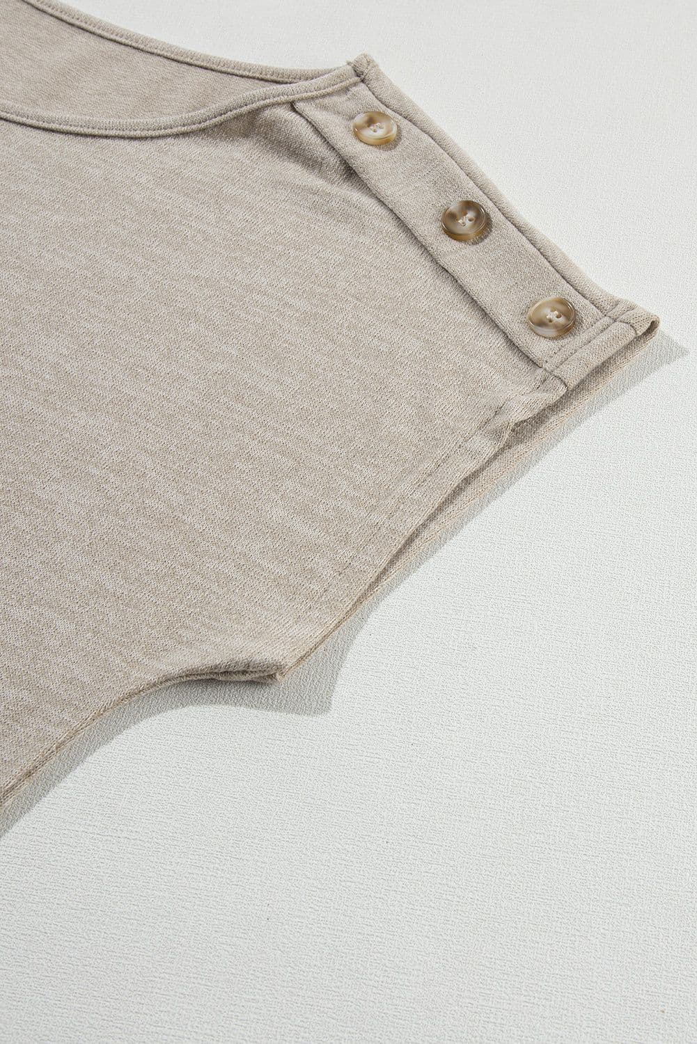 image-Smoke Gray Batwing Sleeve Casual Tee - Button Detail, Versatile