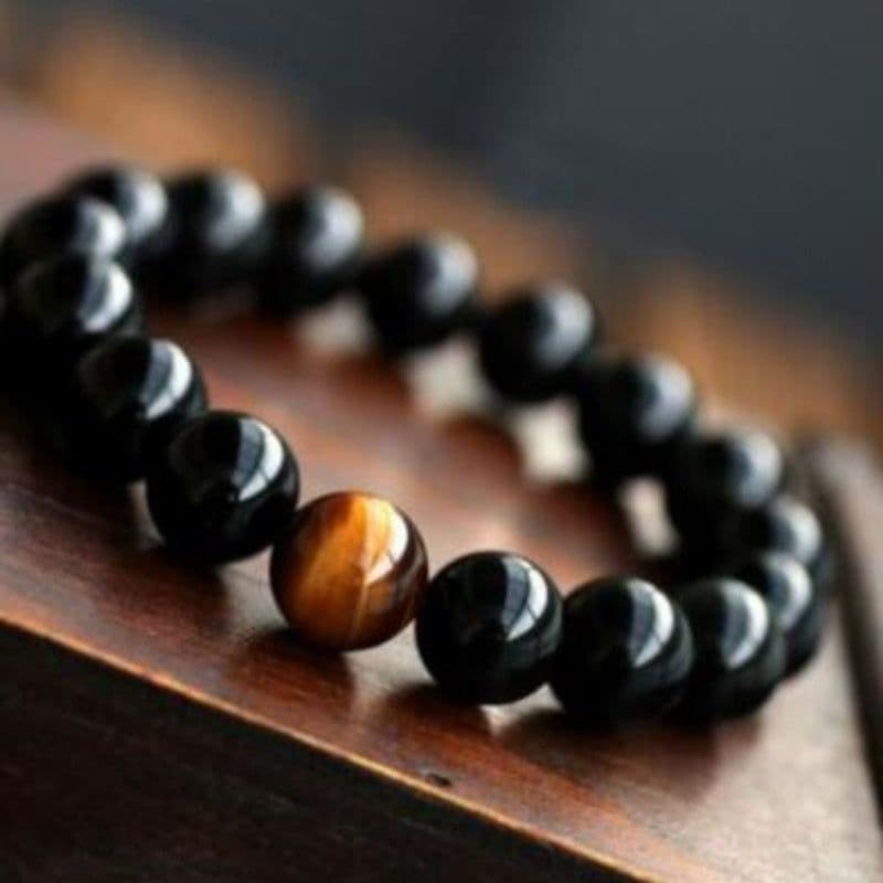 image-Natural Black Onyx With Stone Tiger Eyes Energy Bracelet