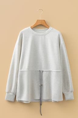 image-Light Grey Drawstring Waist Tunic Solid Sweatshirt