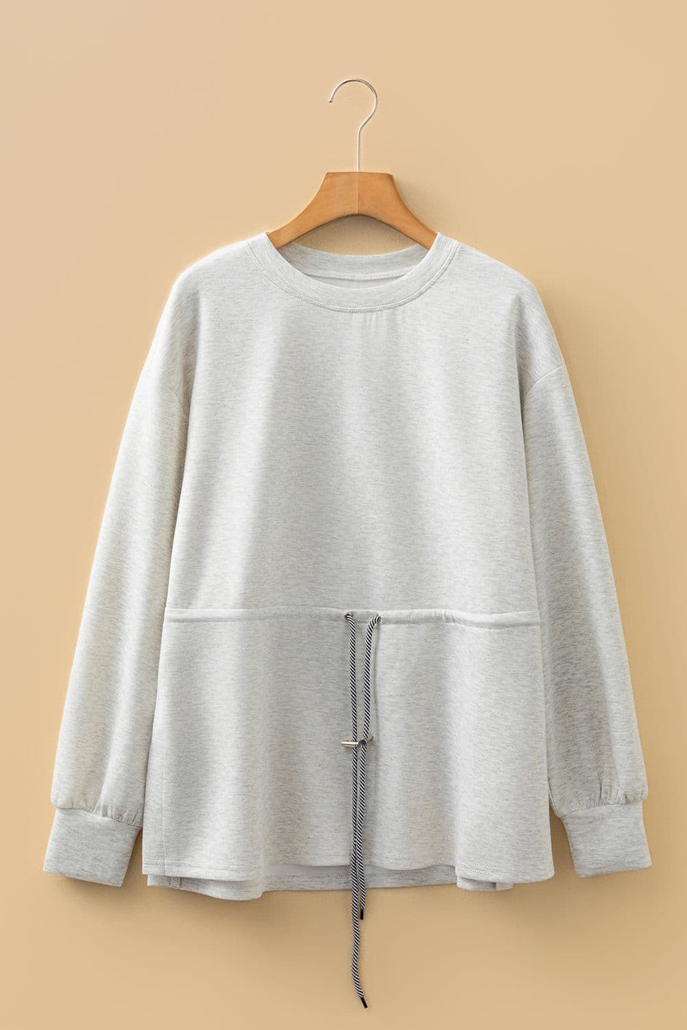 image-Light Grey Drawstring Waist Tunic Solid Sweatshirt
