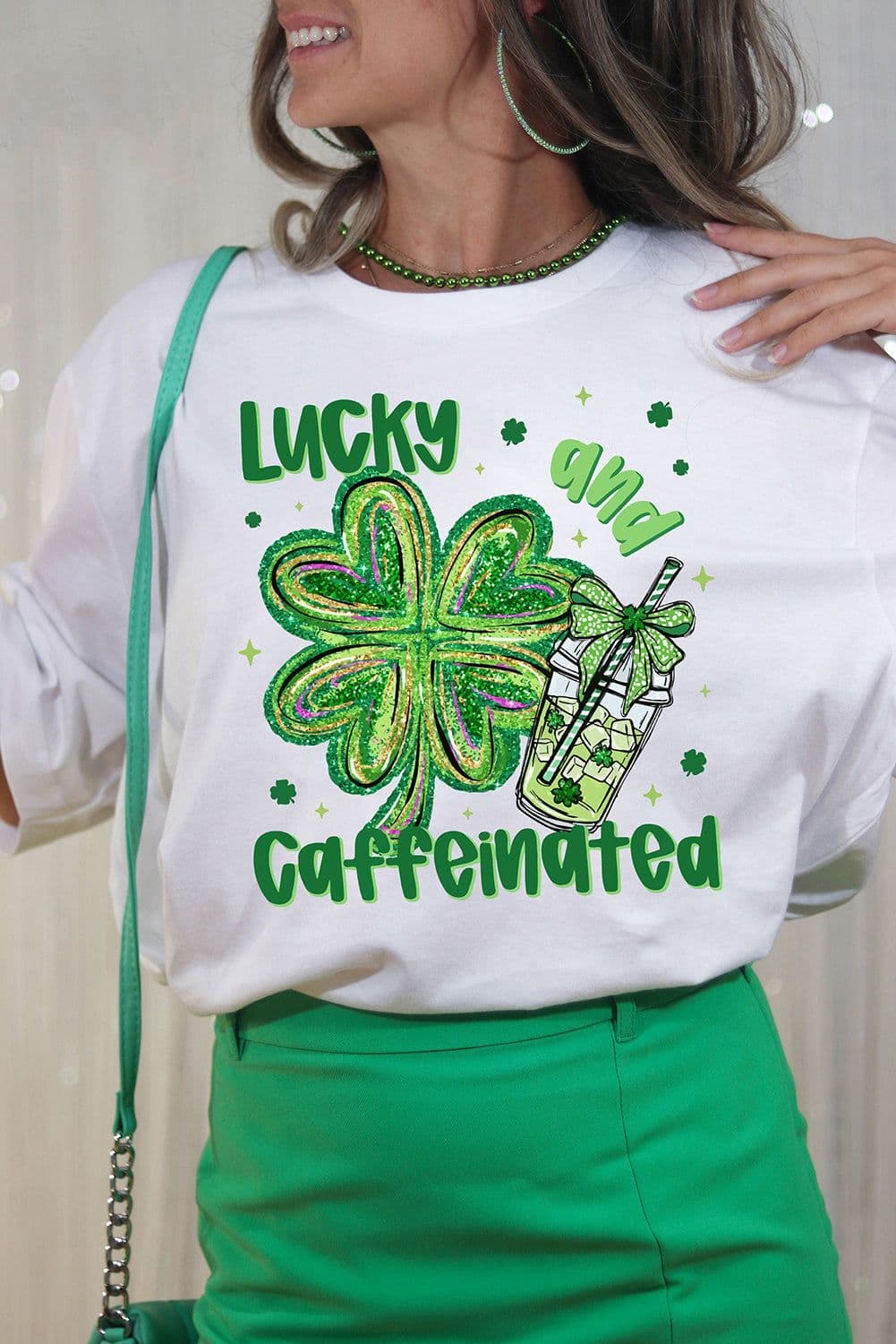 image-St. Patrick's Day Graphic Tee - White Clover & Caffeine Design