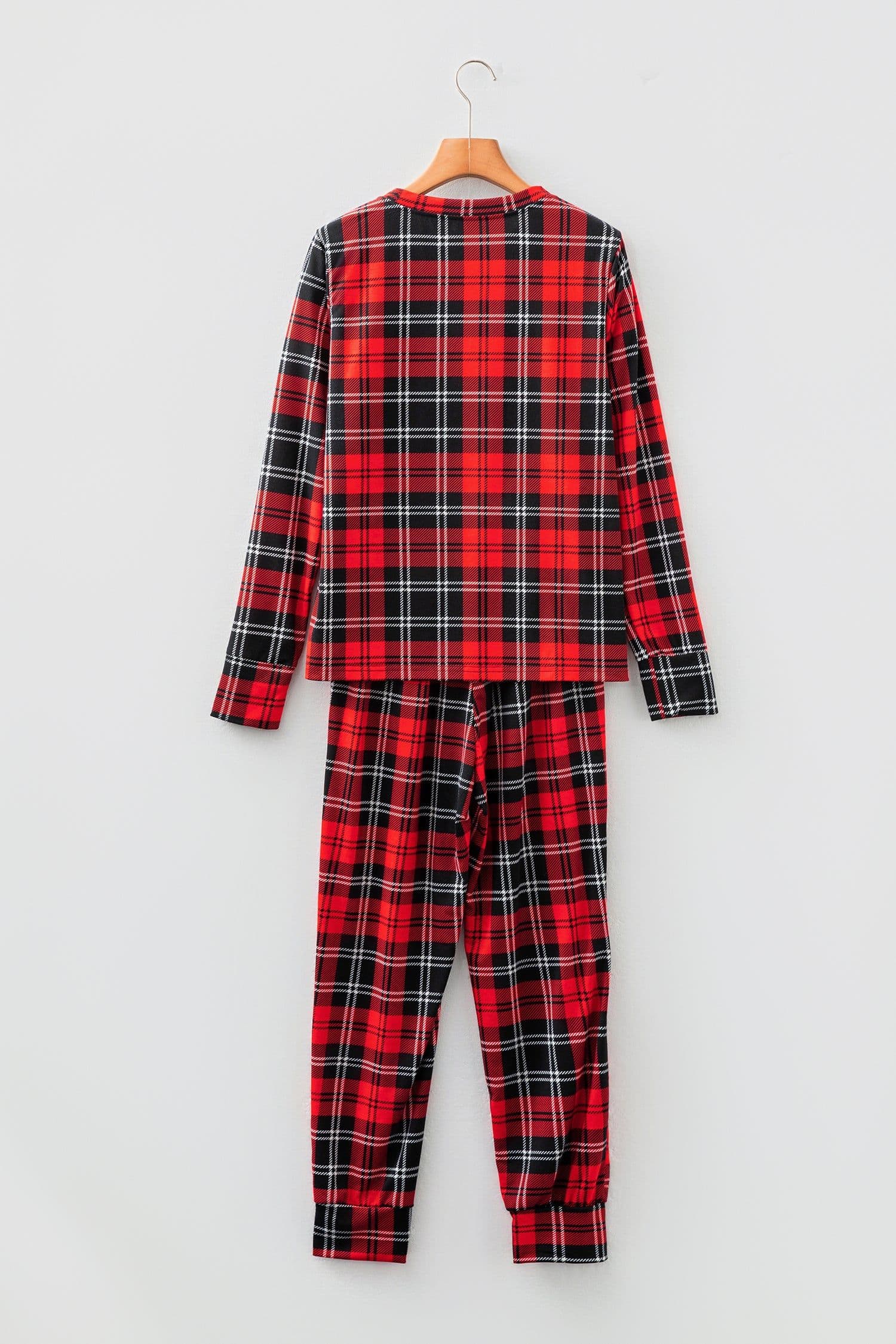 image-Red Festive Plaid Print Round Neck Long Sleeve and Pants 2 Piece Lounge Set