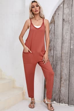 image-Black Harem Pants Jumpsuit V Neck Sleeveless Side Pockets Fashion Jumpsuit