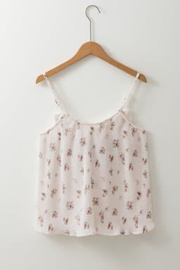 image-White Floral Pleated Tank Top with Bow Back
