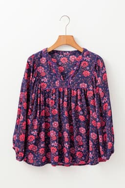 image-Floral Half Sleeve Split Neck Blouse Top - Purple