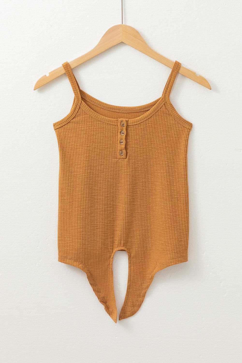 image-Ribbed Strap Tank Top - Yellow, Sizes S-XL, High Elasticity
