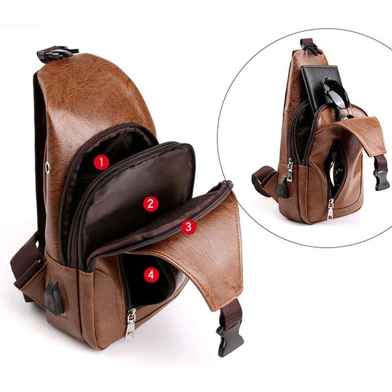 image-Luxury Brand Messenger Bag Leather Men Chest Bag Vintage Crossbody Shoulder Bag Men's Business Sling Bags Male Casual Chest Pack