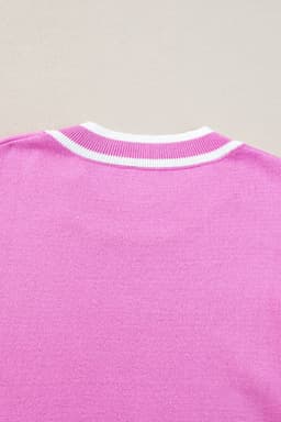 image-Bonbon Edge Piping Ruffled Sleeve Round Neck Knit Top