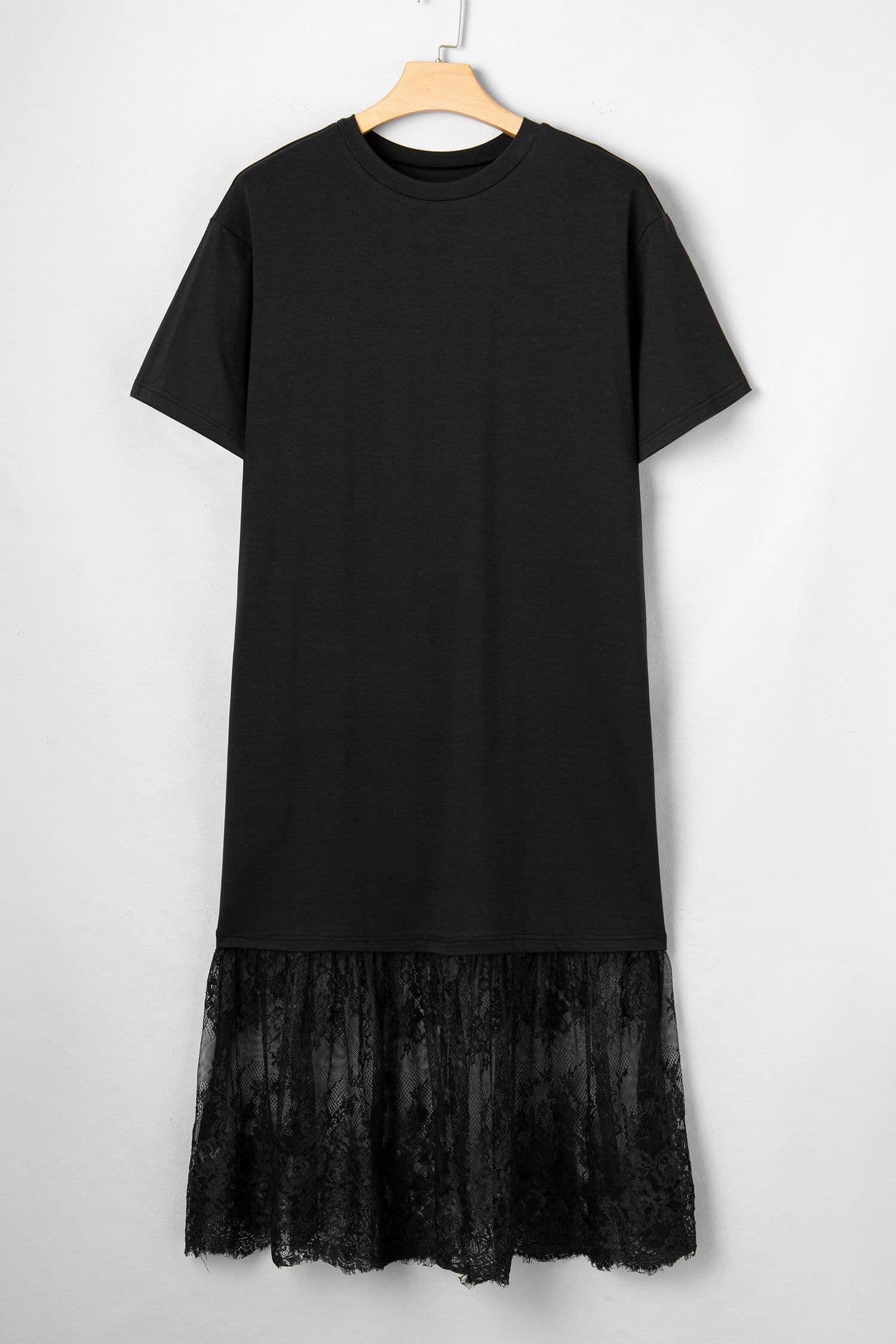 image-Black Plus Size Lace Hem Midi T-Shirt Dress