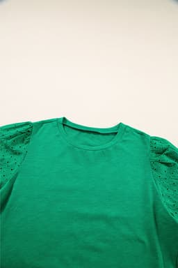 image-Bright Green Eyelet Embroidered Patchwork Shift Top