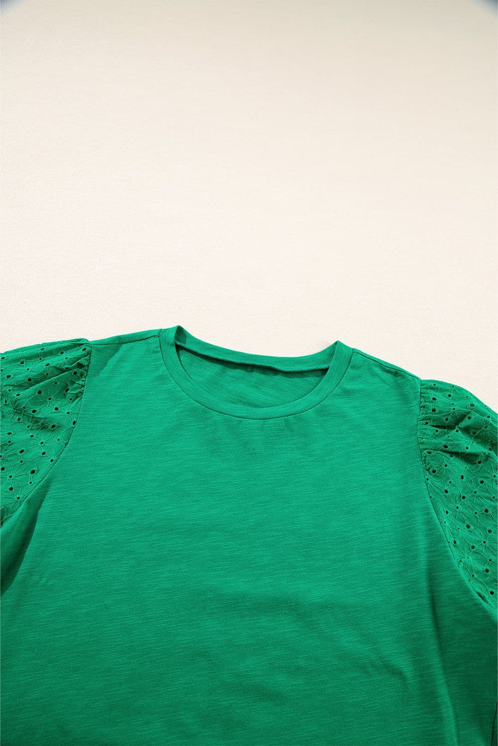 image-Bright Green Eyelet Embroidered Patchwork Shift Top