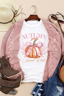 image-Women's Thanksgiving T-Shirt - White Pumpkin Bowknot Graphic
