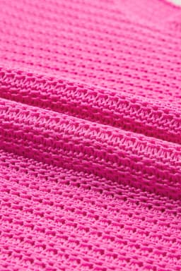 image-Pink Solid Loose Knit Short Dolman Sleeve Sweater