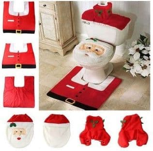 image-Merry Christmas Bathroom Curtain Santa Claus Toilet Seat Christmas Decorations