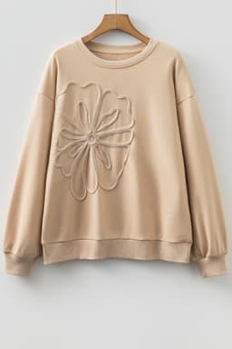 image-Parchment Embroidered Flower Drop Shoulder Sweatshirt