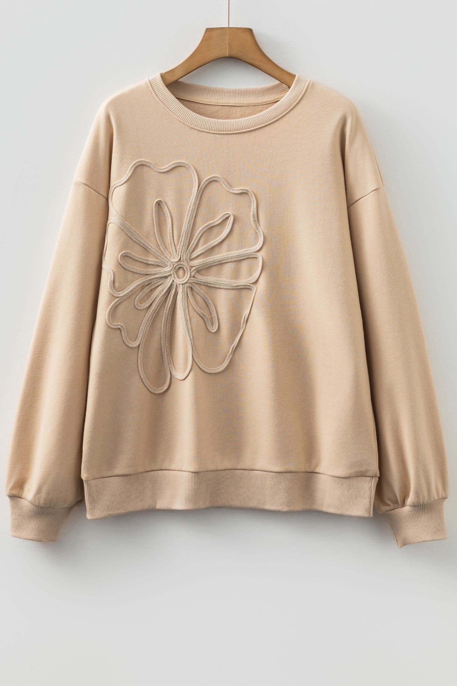image-Parchment Embroidered Flower Drop Shoulder Sweatshirt