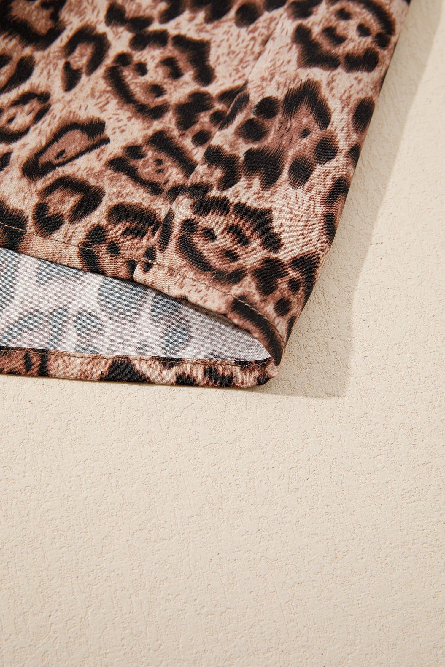 image-Brown Leopard Bow Tie Puff Sleeve Blouse