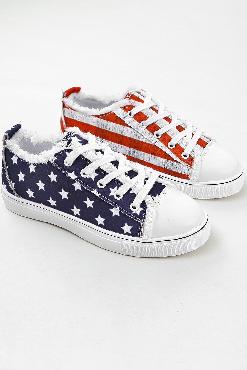 image-Blue American Flag Canvas Flat Shoes - Lace-up