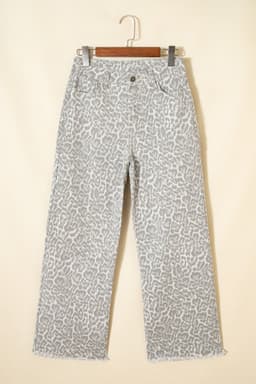 image-Sky Blue Leopard Frayed Wide Leg Jeans