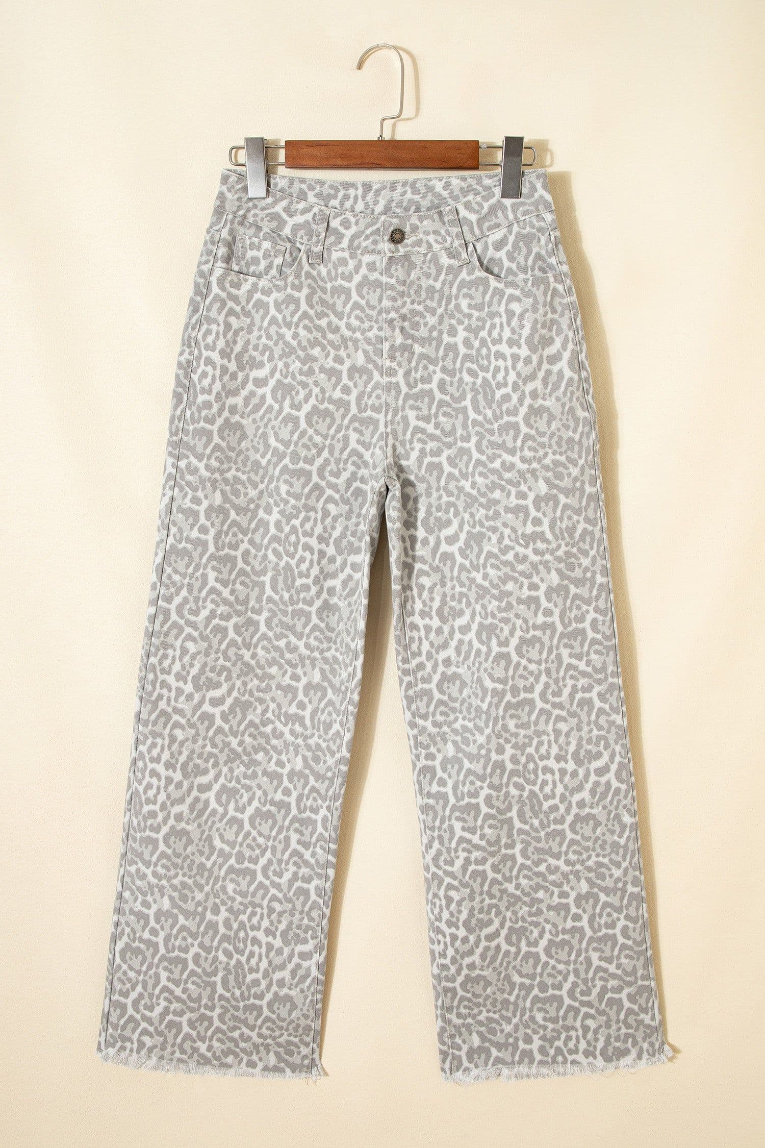 image-Sky Blue Leopard Frayed Wide Leg Jeans