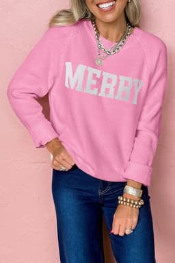 image-Racing Red MERRY Letter Christmas Raglan Sweater