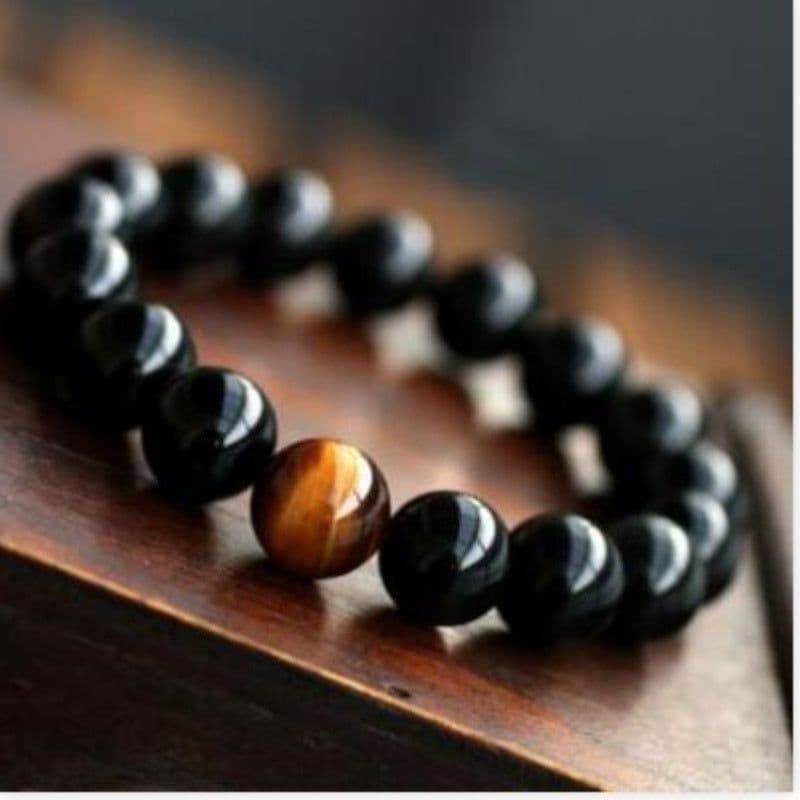 image-Natural Black Onyx With Stone Tiger Eyes Energy Bracelet