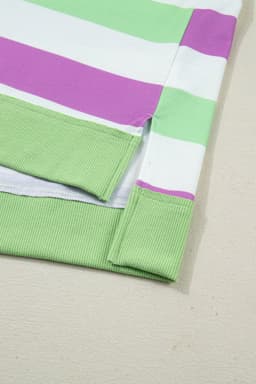 image-Green Stripe Lucky Clover Embroidered Graphic Dolman Loose Tee