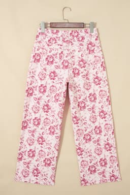 image-Pink Vintage Floral Print Denim Shift Pants