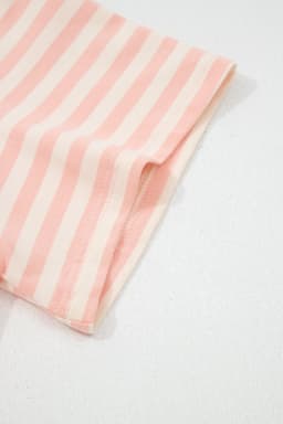 image-Pink Stripe Contrast Neck Loose Tee and Drawstring Shorts Set