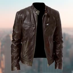 image-Gentleman's Warm Zipper Cardigan Pocket Decorated Pu Leather Coat