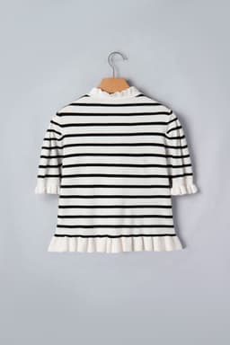 image-Stripped Beige Stripe Knit Short Sleeve Sweater Cardigan