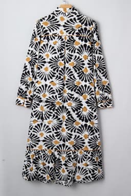 image-Black Abstract Floral Long Dress - V Neck Sleeves