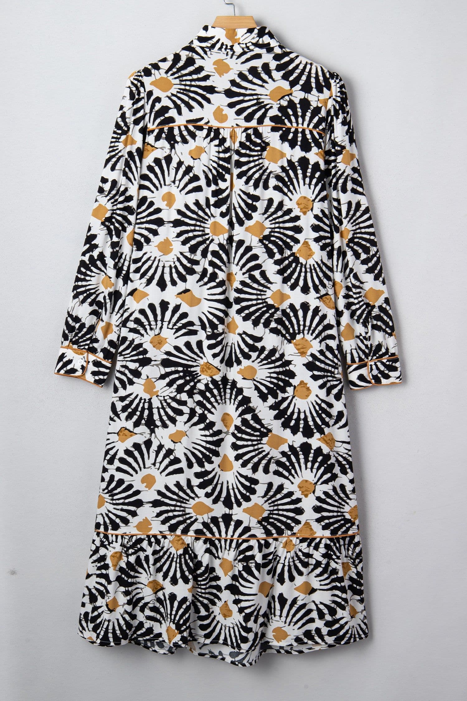 image-Black Abstract Floral Long Dress - V Neck Sleeves