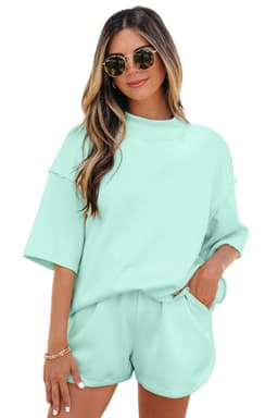 image-Yellow Cream Mock Neck Tee & Shorts 2pc Set