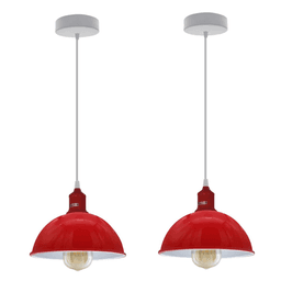 image-2Pack Dome Shaped Red Loft Style Sturdy Metal Lamp Shade Pendant Lights 21cm Bottom Spray Painted Finish Inner White