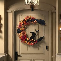 image-Halloween Witch Cat Moon Wreath