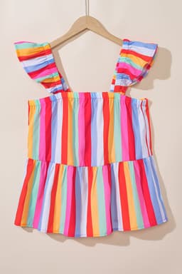 image-Red Stripe Ruffled Straps Babydoll Tank Top - Cute Babydoll Design with Stripes