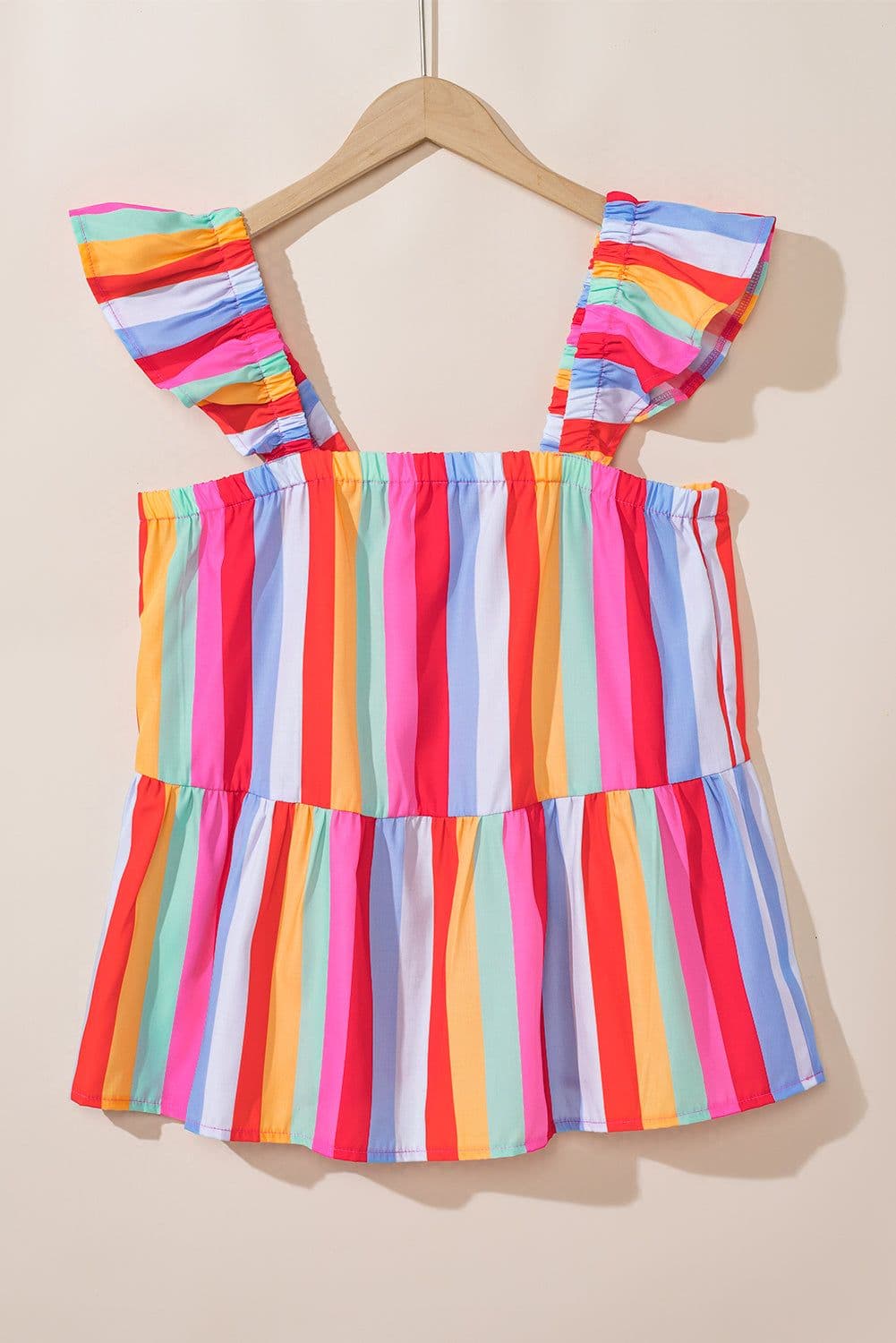 image-Red Stripe Ruffled Straps Babydoll Tank Top - Cute Babydoll Design with Stripes