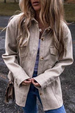 image-Light Grey Shacket - Turn Down Collar Flap Pockets