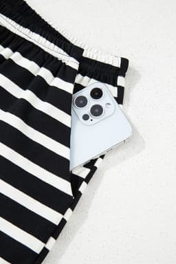 image-Black & White Striped Top & Shorts Set, Short Sleeve, Medium-High Elasticity