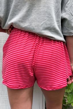 image-Rose Stripe Contrast Elastic Waist Casual Ribbed Shorts