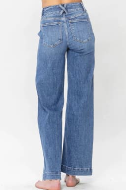 image-Sky Blue Straight Leg Jeans Double Button Zip
