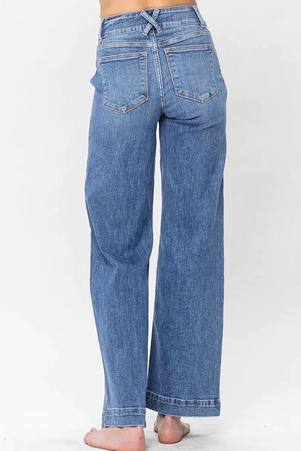 image-Sky Blue Straight Leg Jeans Double Button Zip