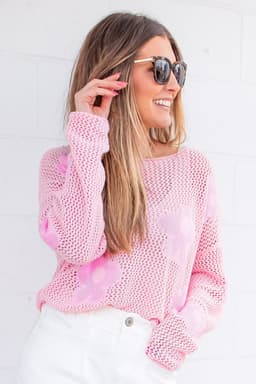image-Light Pink Hollowed Knit Drop Shoulder Sweater - Chic & Feminine