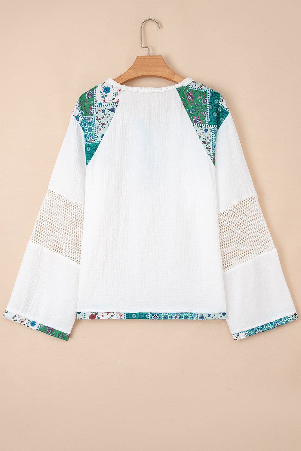 image-White Mesh Patched Color Block Half Button Blouse