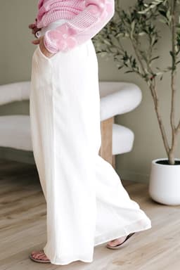 image-White Tie Waist Pleated Wide Leg Pants - Chic Casual Fit
