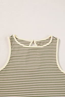 image-White Striped Print Ribbed Knit Sleeveless Top